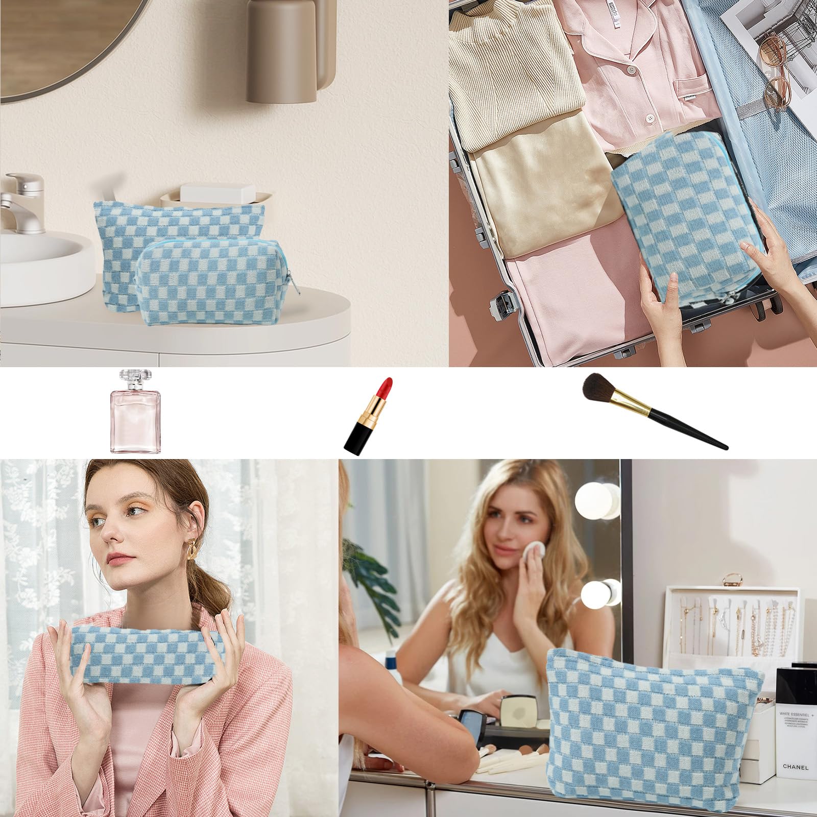 LYDZTION Large Makeup Bag for Women - 1PC Cosmetic Organizer & 1PC Brush Pouch Set - Waterproof Travel Toiletry Bag for Makeup Brushes, Cosmetics, Skincare - Perfect for Travel, Gym, Daily Use & Gift Giving