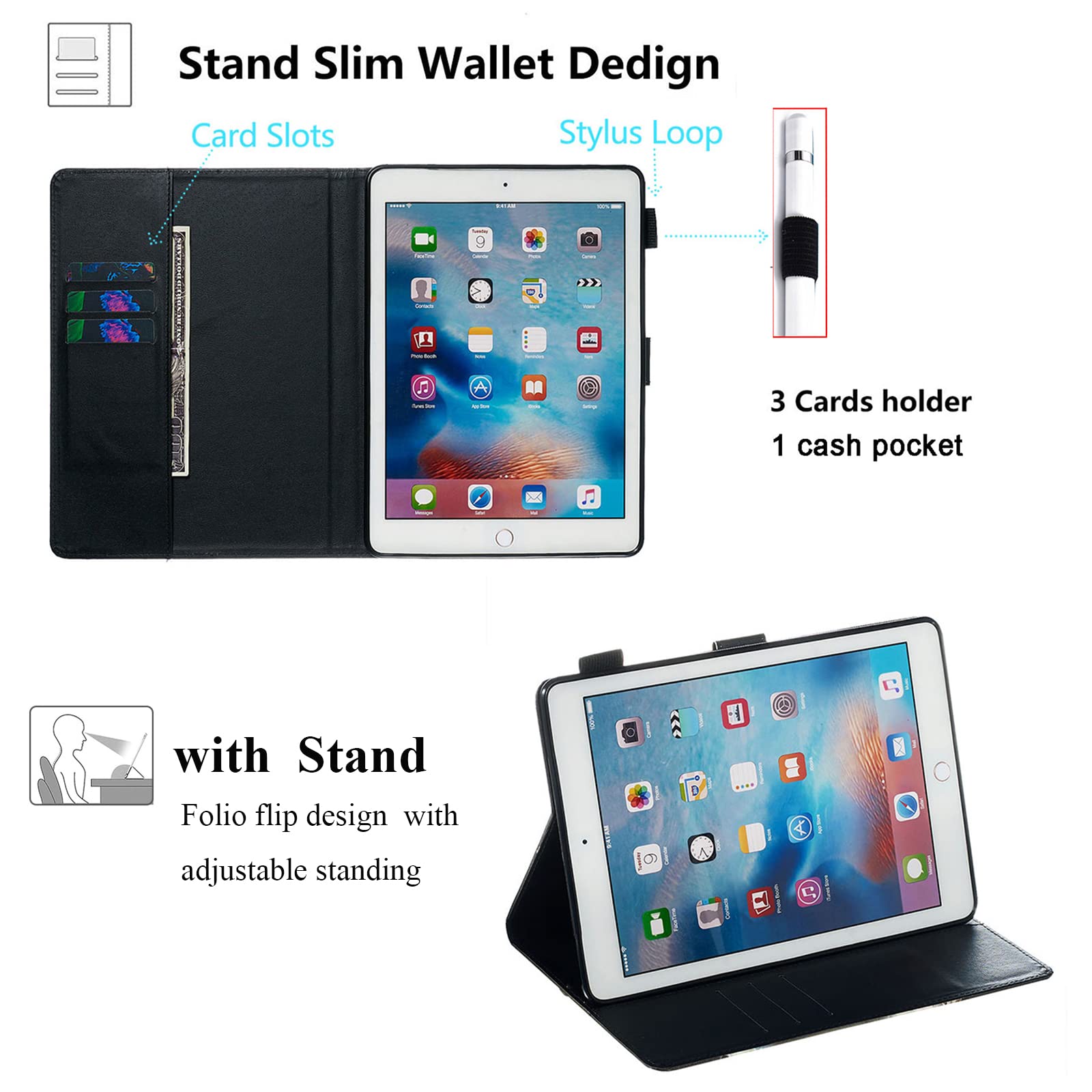 Premium PU Leather Smart Case for iPad 6th/5th Gen 9.7