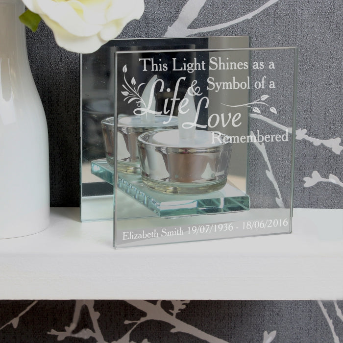 Personalized Life & Love Mirror Glass Tea Light Holder - Romantic Wedding, Anniversary, Home Decor Gift for Couples