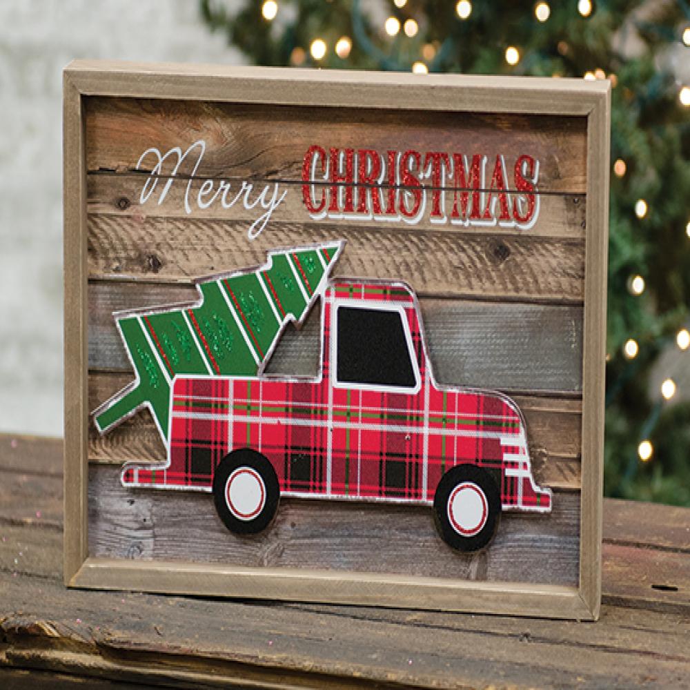 Christmas Truck Framed Sign - Rustic Holiday Wall Decor for Home, Office & Gifts - Perfect for Christmas Tree Display & Seasonal Home Décor