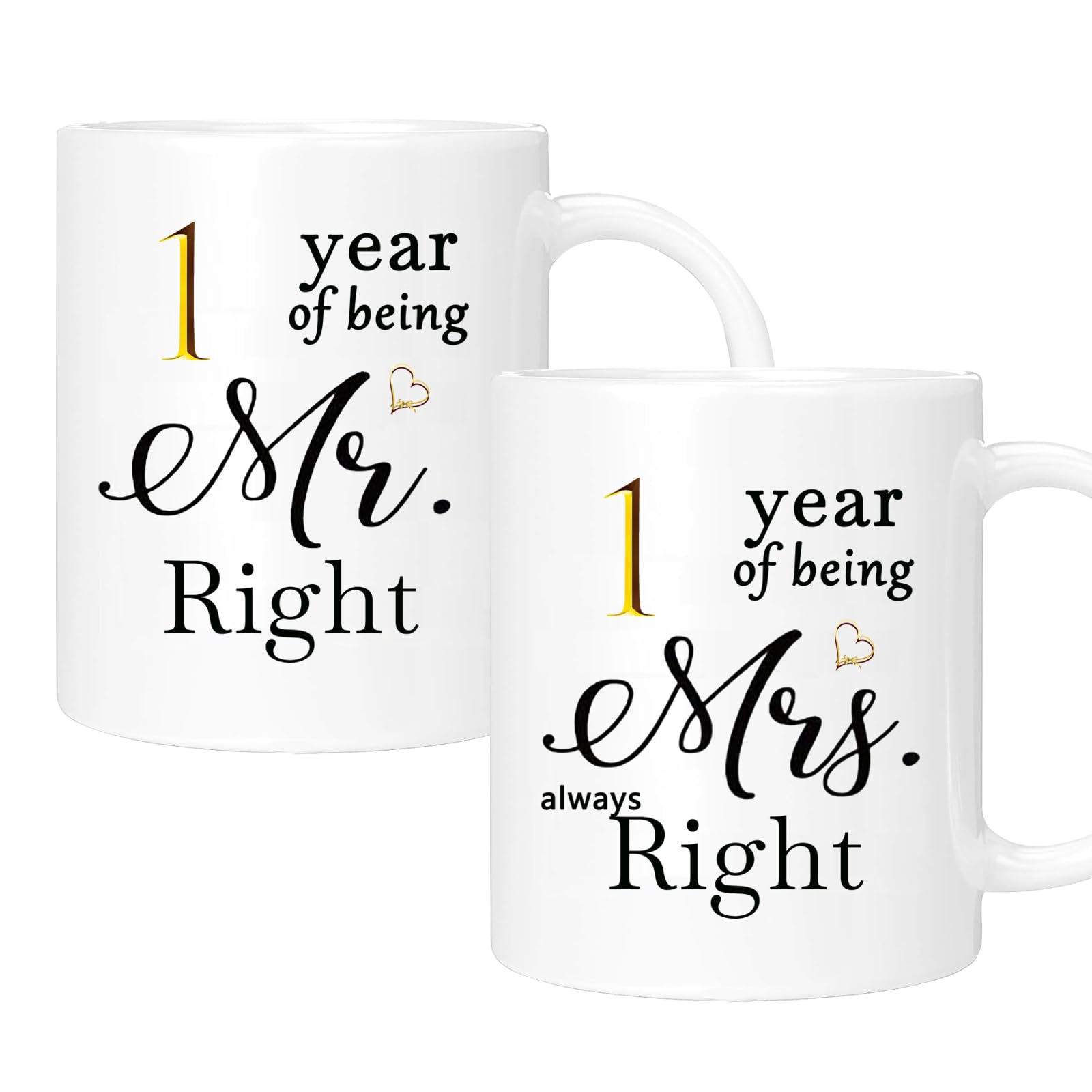 1st Anniversary Coffee Mugs Set of 2 - Romantic 11oz Ceramic Cups for Couples, Wife, Husband, Parents & Grandparents - Perfect 1 Year Wedding & Engagement Gift for Coffee Lovers (Ideal for Anniversaries, Valentine's Day & Romantic Breakfast in Bed)