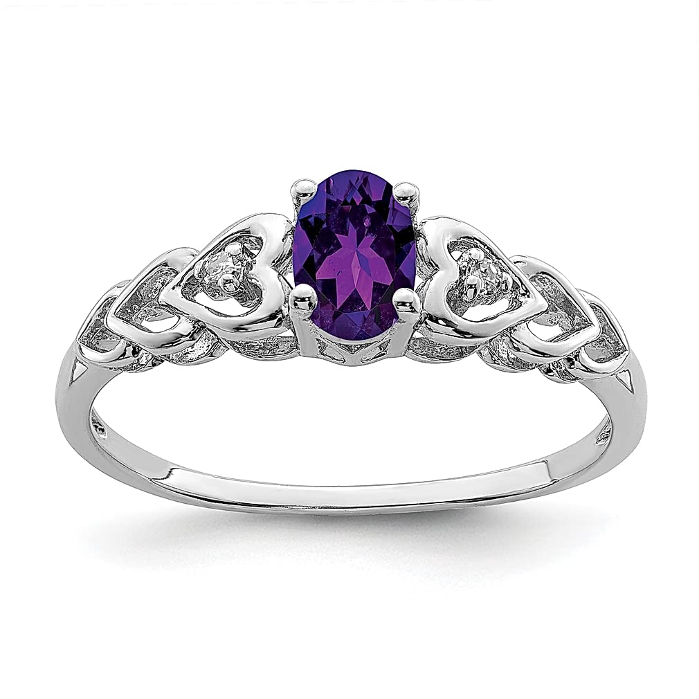 925 Sterling Silver Purple Amethyst & Diamond Band Ring - February Birthstone Jewelry for Women | Elegant Gift for Her | Perfect for Valentine's Day, Anniversary & Special Occasions