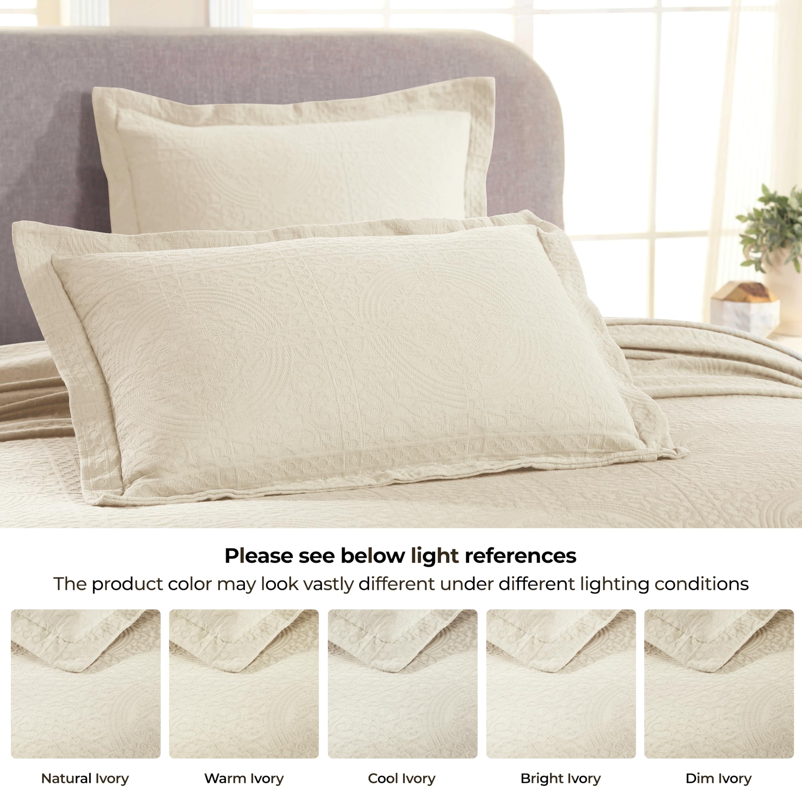 Premium Cotton Fleur De Lis Bedspread Set - All-Season Warm Blanket & Boho Medallion Coverlet for Full Size Bed | Includes 1 Bedspread & 2 Pillow Shams in Ivory | Perfect for Cozy Bedroom Decor, Guest Room Styling & Bohemian Home Aesthetics