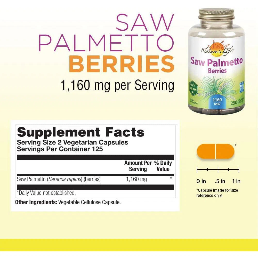 Nature's Life Saw Palmetto Berries Supplement - 320mg 180 Capsules - Prostate & Urinary Health Support - Herbal Extract for Men's Wellness - Perfect for Daily Use & Natural Remedies