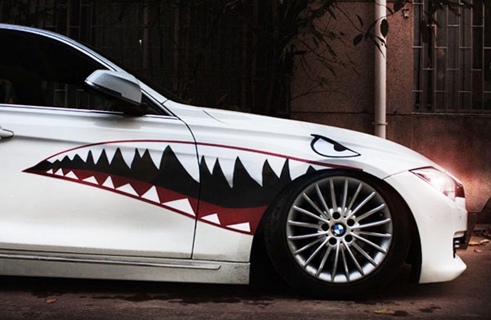 60-Piece Full Size Shark Mouth with Eye Die-Cut Vinyl Decals for Cars & Trucks - High-Quality Automotive Stickers for Vehicle Customization & Themed Events