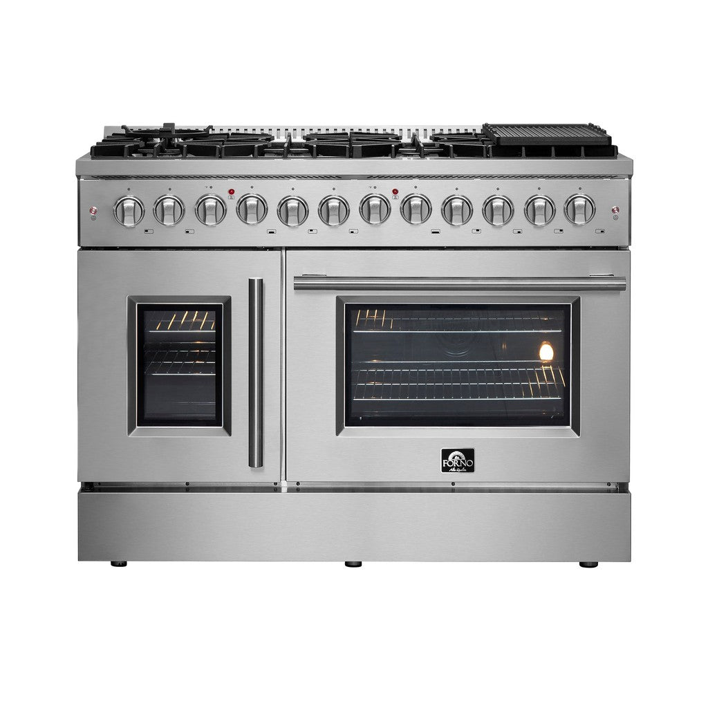 Forno Galiano 48-Inch Freestanding Dual Fuel Range - 6.58 cu. ft. Capacity, Gas Stove & Electric Oven, Left Swing Door, Stainless Steel (FFSGS6356 48) - Perfect for Modern Kitchens & Home Chefs