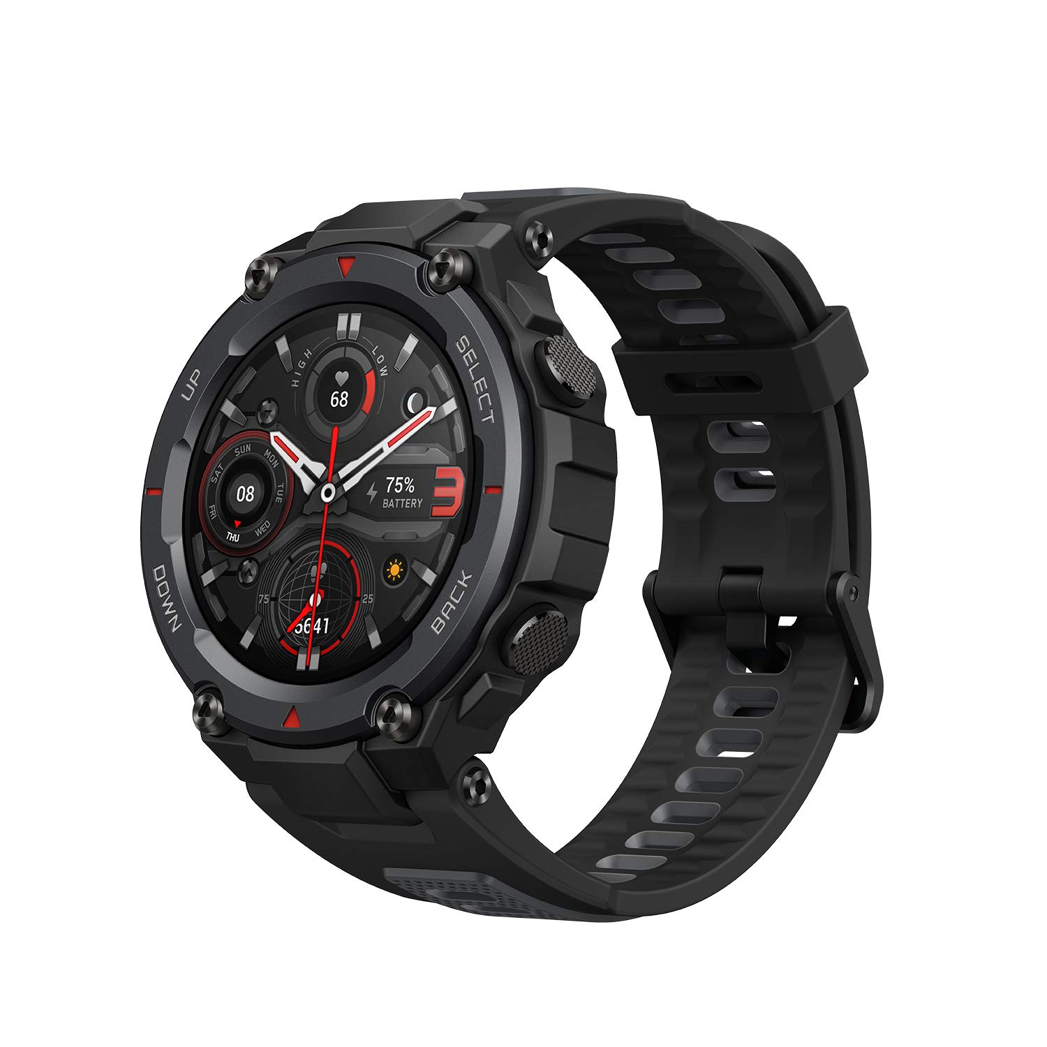 Amazfit T-Rex Pro Rugged Smartwatch for Men - Military-Grade GPS Fitness Tracker with 100+ Sports Modes, 10ATM Waterproof, 18-Day Battery, SpO2 Monitor (Black) - Ideal for Outdoor Adventures, Hiking, Running & Daily Fitness Tracking