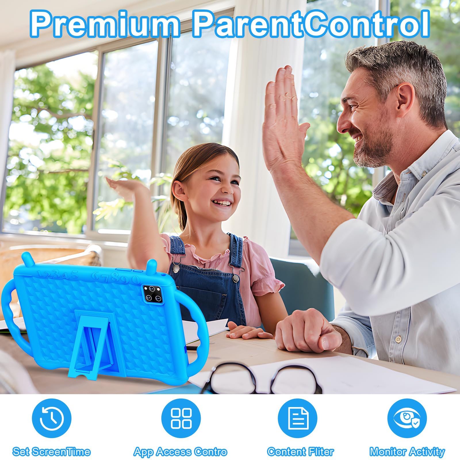 10 Inch Android Tablet for Kids Ages 3-12 | Octa-Core Processor 10GB RAM 64GB Storage | Bluetooth 5.2 WiFi Kids Tablet with Parental Controls & Google Kids Space | HD Shockproof Display (Blue) - Perfect for Learning, Games & Entertainment at Home or Travel