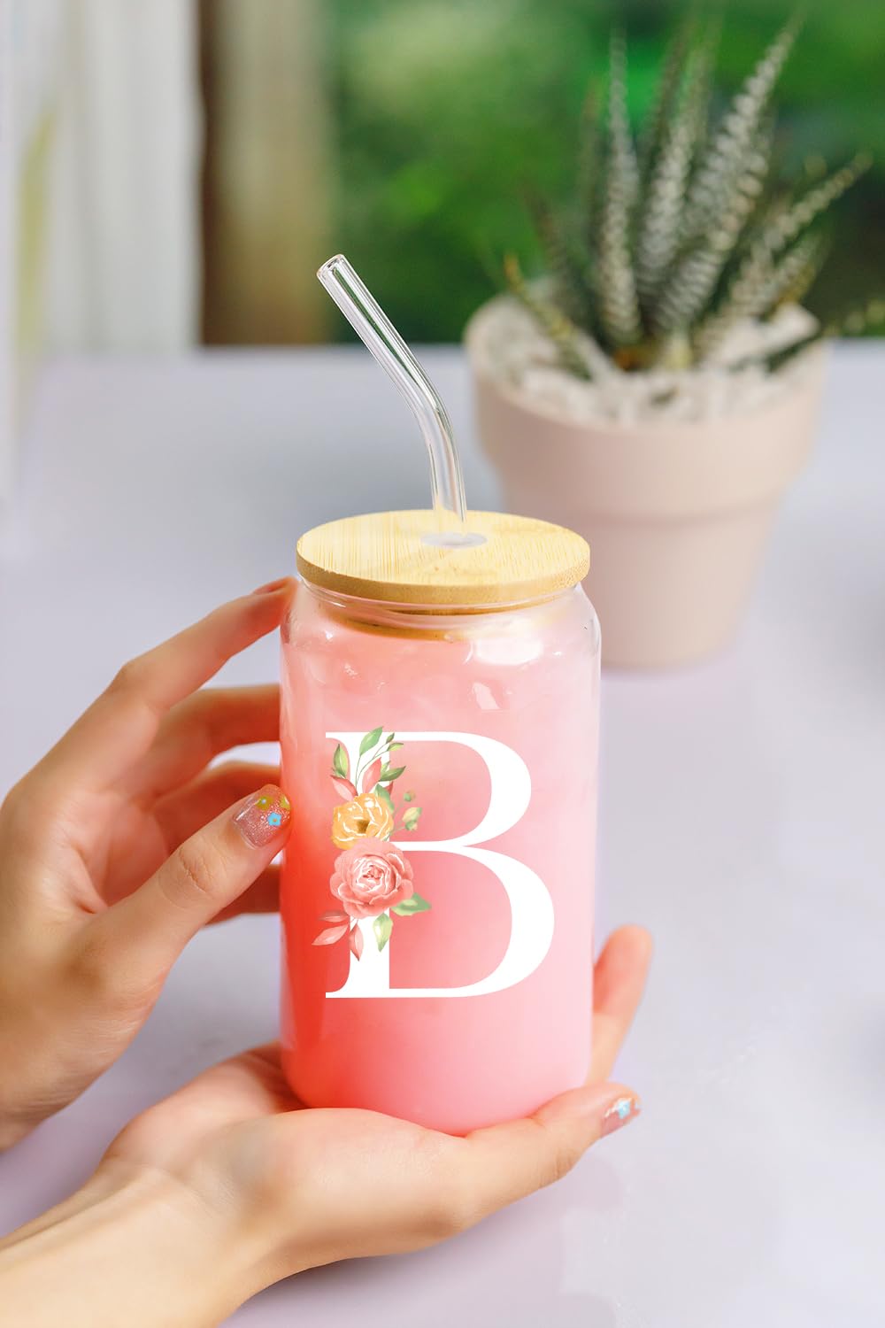 Personalized Monogrammed Glass Coffee Mug - Custom 16oz Birthday Gift for Women, Friends, Girls - Unique Galentines Gift for Her - Perfect for Coffee, Tea & Hot Drinks at Home or Office