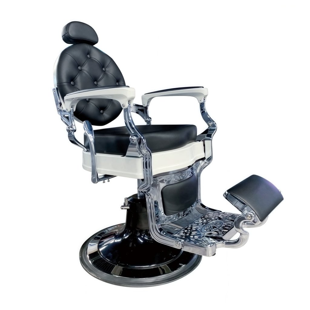 Greenlife® Antique Luxury Heavy Duty Square Swivel Barber Chair - White & Black Leather Upholstery for Salon, Barber Shop & Home Styling Station