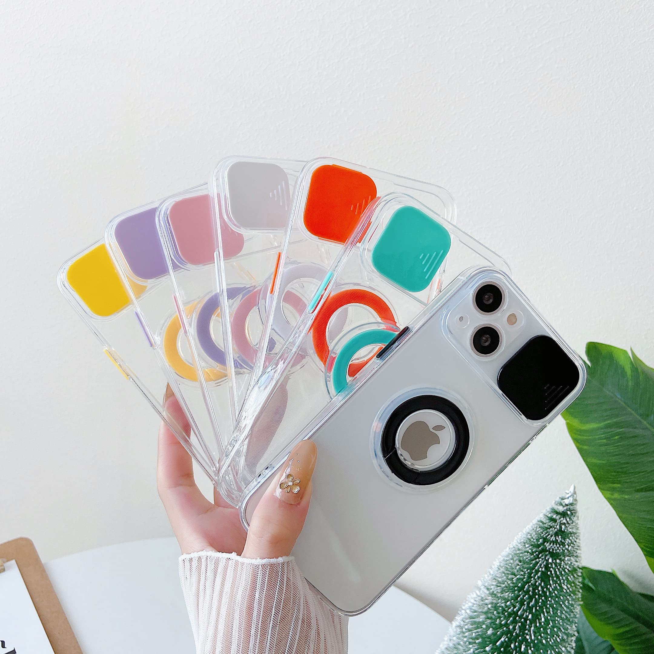 Caseative Candy Color Ring Holder & Slide Lens Cover - Clear Soft Protective Case Compatible with iPhone 13 Pro (Mint Green) | Perfect for Photography, Selfies & Everyday Protection