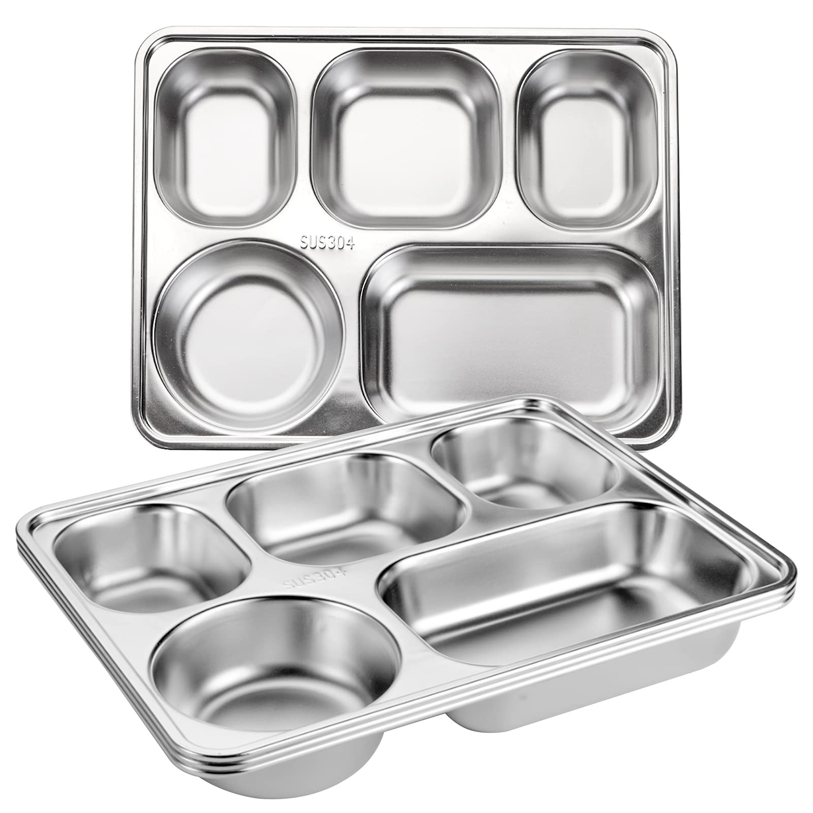 Tebery 3-Pack Stainless Steel Divided Plates with 5 Sections - Durable Rectangular Meal Trays for Adults & Kids | Perfect for Picky Eaters, Portion Control, Camping, School Lunches & Family Dinners
