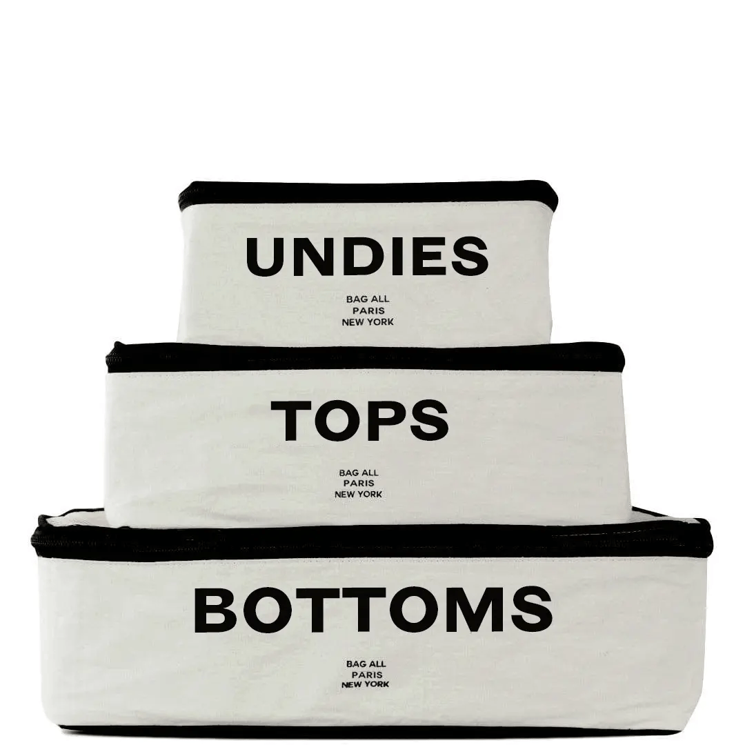 Premium Cotton Packing Cubes Set of 3 - Cream Color Printed Travel Organizers for Suitcases, Backpacks & Closet Storage | Perfect for Vacation, Business Trips & Home Organization