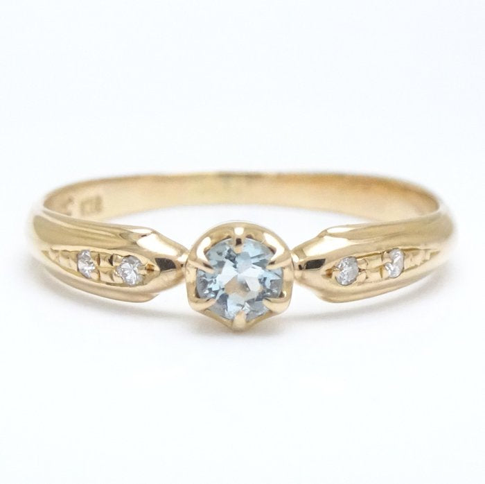 4℃ Aquamarine Diamond Ring in 18K Yellow Gold - Elegant Jewelry for Weddings, Anniversaries & Special Occasions