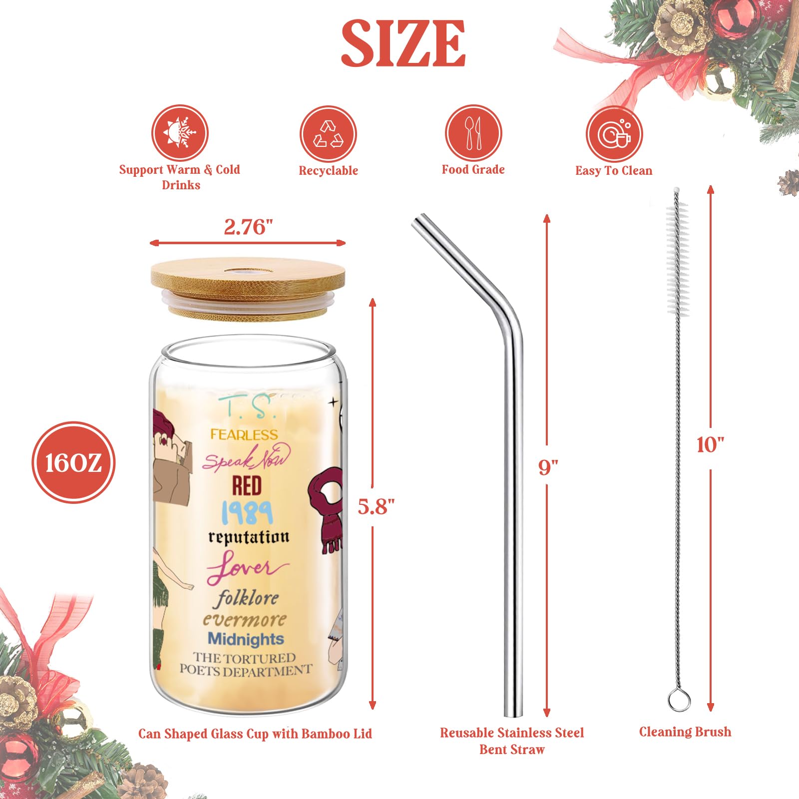 Funny Christmas Glass Cup for Women - 16 oz Insulated Tumbler with Lid & Straw, Cute Coffee Mug for Holiday Parties, White Elephant Gifts, Stocking Stuffers - Perfect for Sisters, Daughters & Best Friends (Great for Office Celebrations, Secret Santa & Family Gatherings)