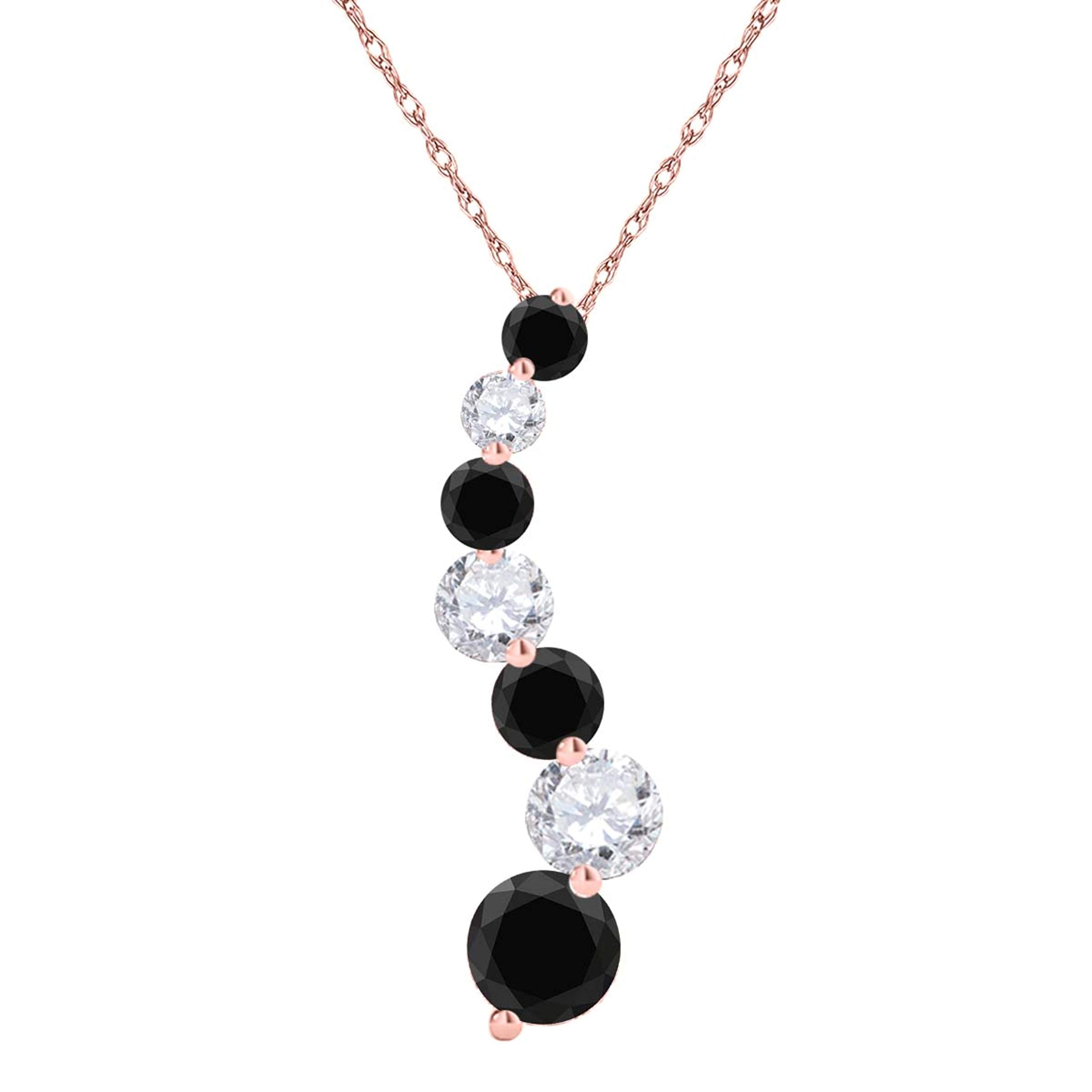 2.0 Carat Natural Black & White Diamond Journey Pendant Necklace for Women - 14K Rose, White & Yellow Gold with 18