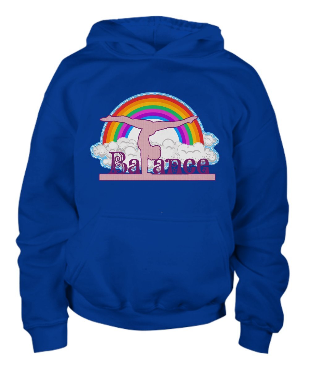 Girls Gymnastics Hoodie - Rainbow Balance Beam Training Wear for Young Athletes