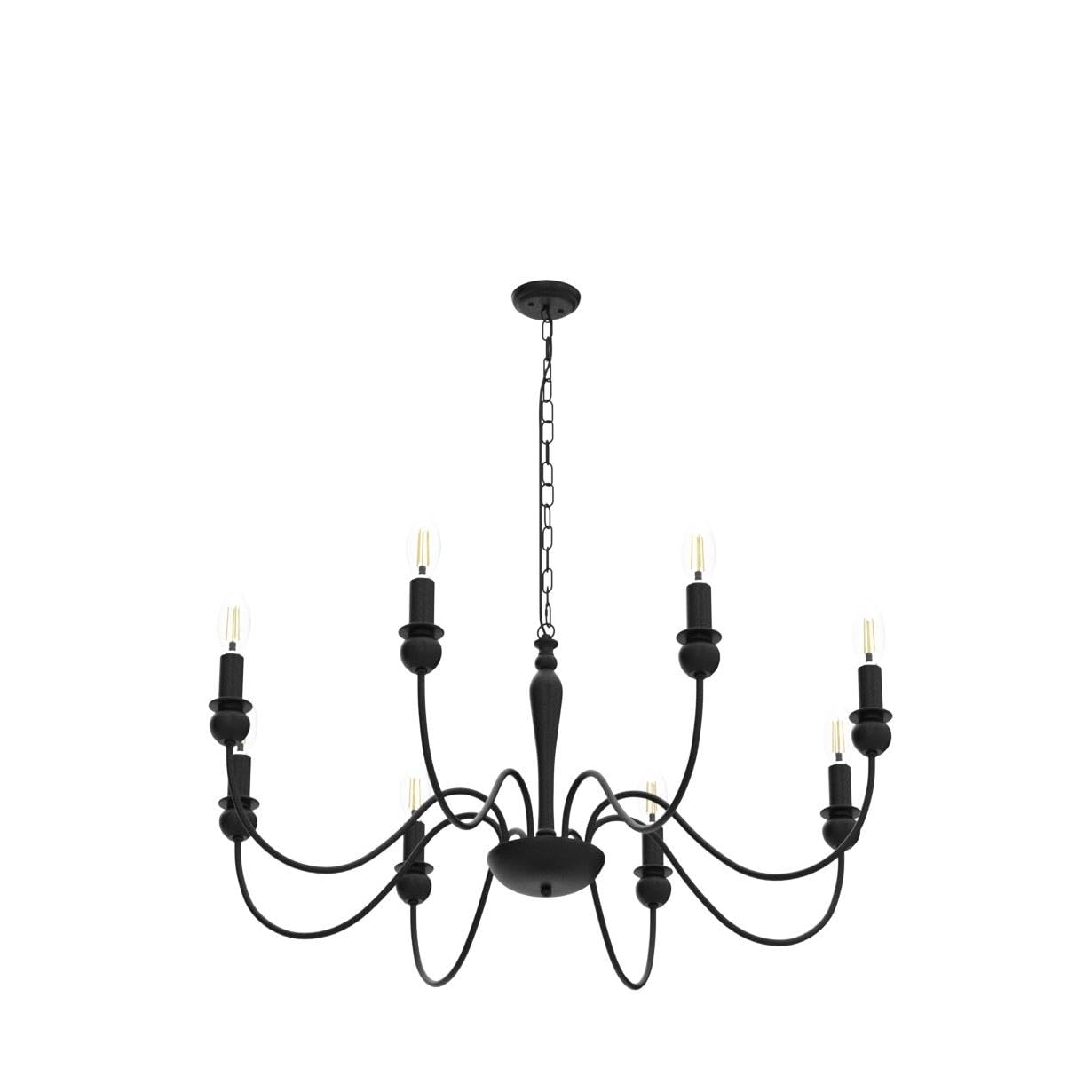 Matte Black Farmhouse Chandelier - 8-Light Rustic Industrial Ceiling Fixture (37 Inch) for Dining Room, Living Room, Bedroom, Kitchen Island & Foyer | Perfect for Farmhouse Decor, Modern Rustic Interiors & Candle-Style Lighting