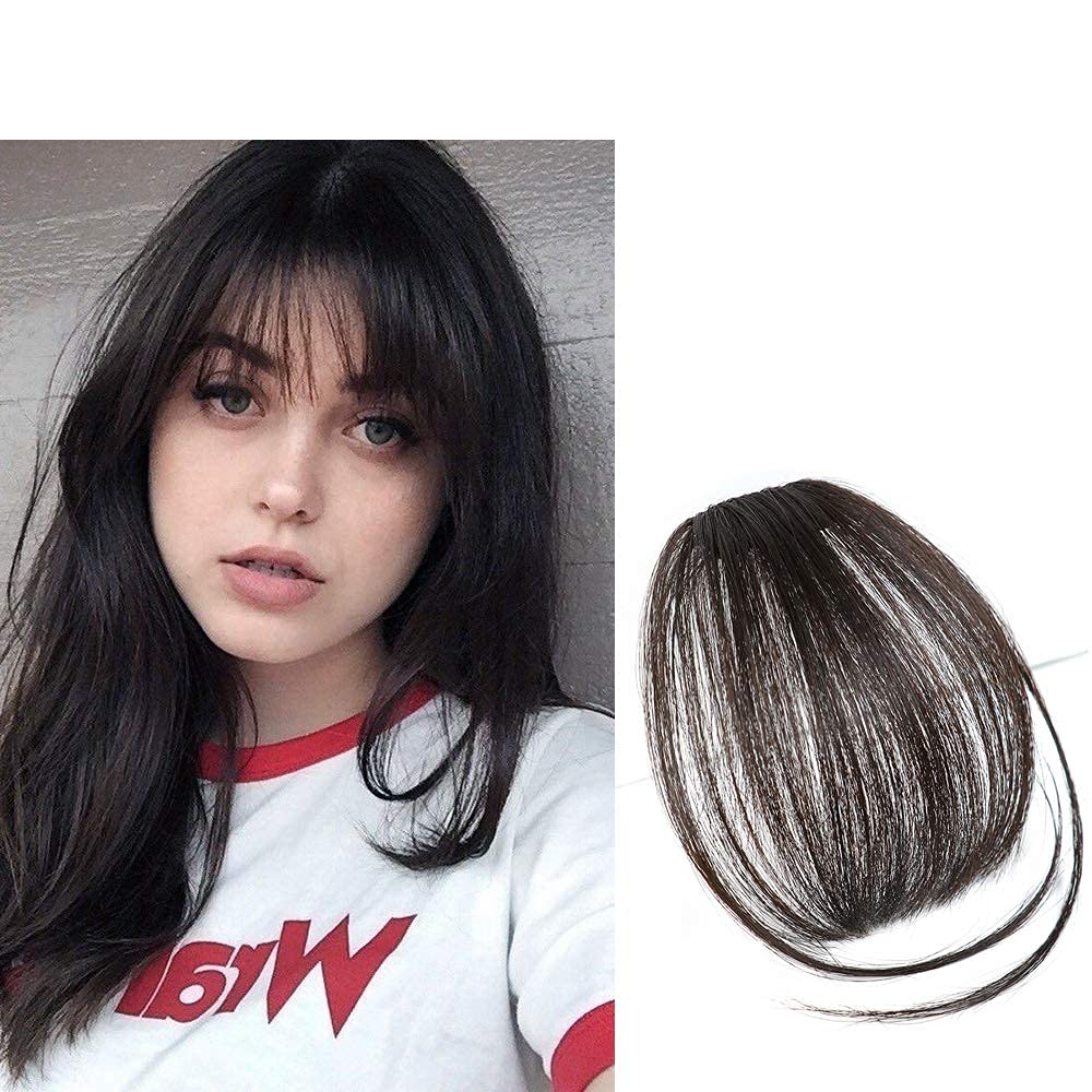STAR WORK Clip in Bangs Human Hair Wispy Fringe with Temples - Natural Looking Hairpieces for Women, Flat Neat Bangs Hair Extension | Perfect for Daily Wear, Cosplay & Hairstyle Transformations