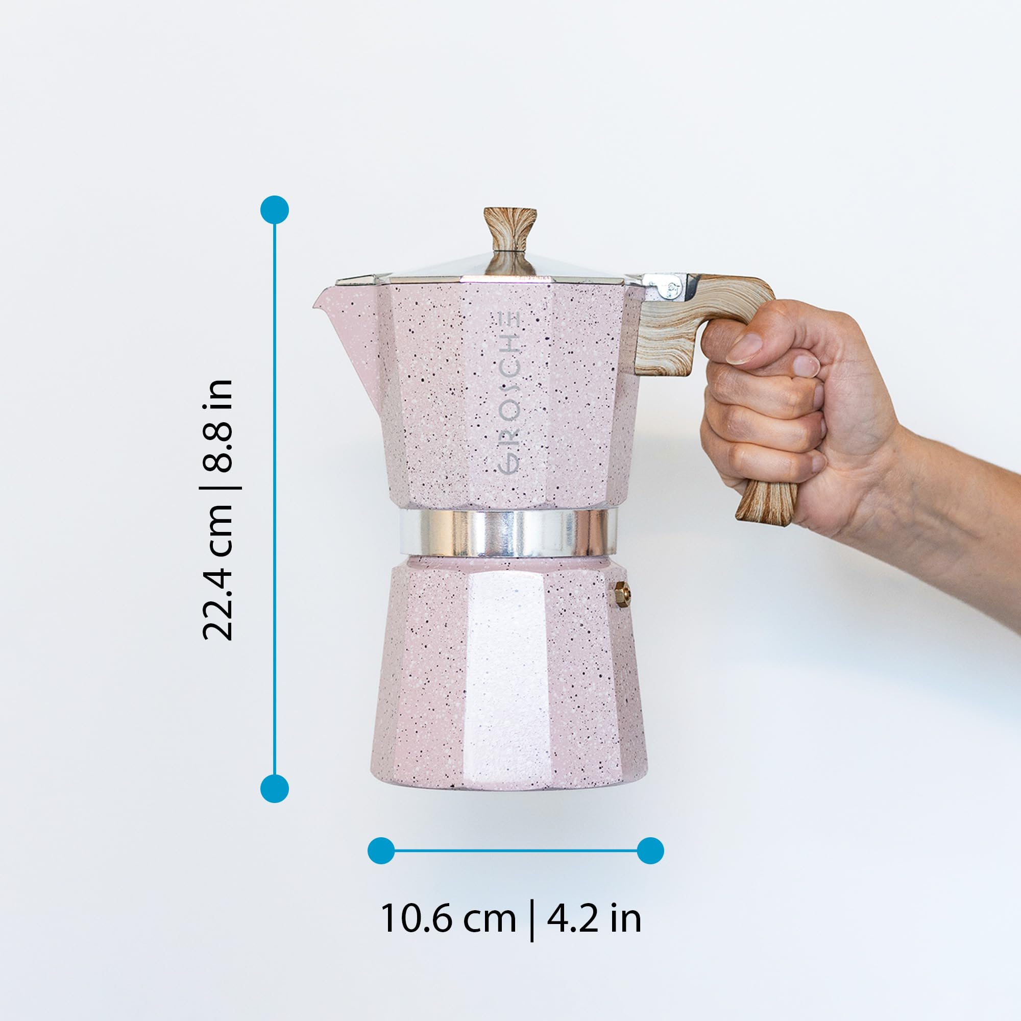 GROSCHE Milano Moka Pot - 9 Cup Stovetop Espresso Maker & Coffee Percolator in Pink | Italian Style Greca Coffee Maker for Home & Office | Perfect for Camping, Gifts & Coffee Lovers