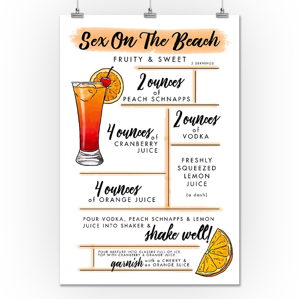 Sex on the Beach Cocktail Recipe Art Print - 24x36 Giclee Gallery Quality Travel Poster for Bar & Kitchen Wall Decor - Perfect for Home Bars, Beach Houses & Cocktail Enthusiasts