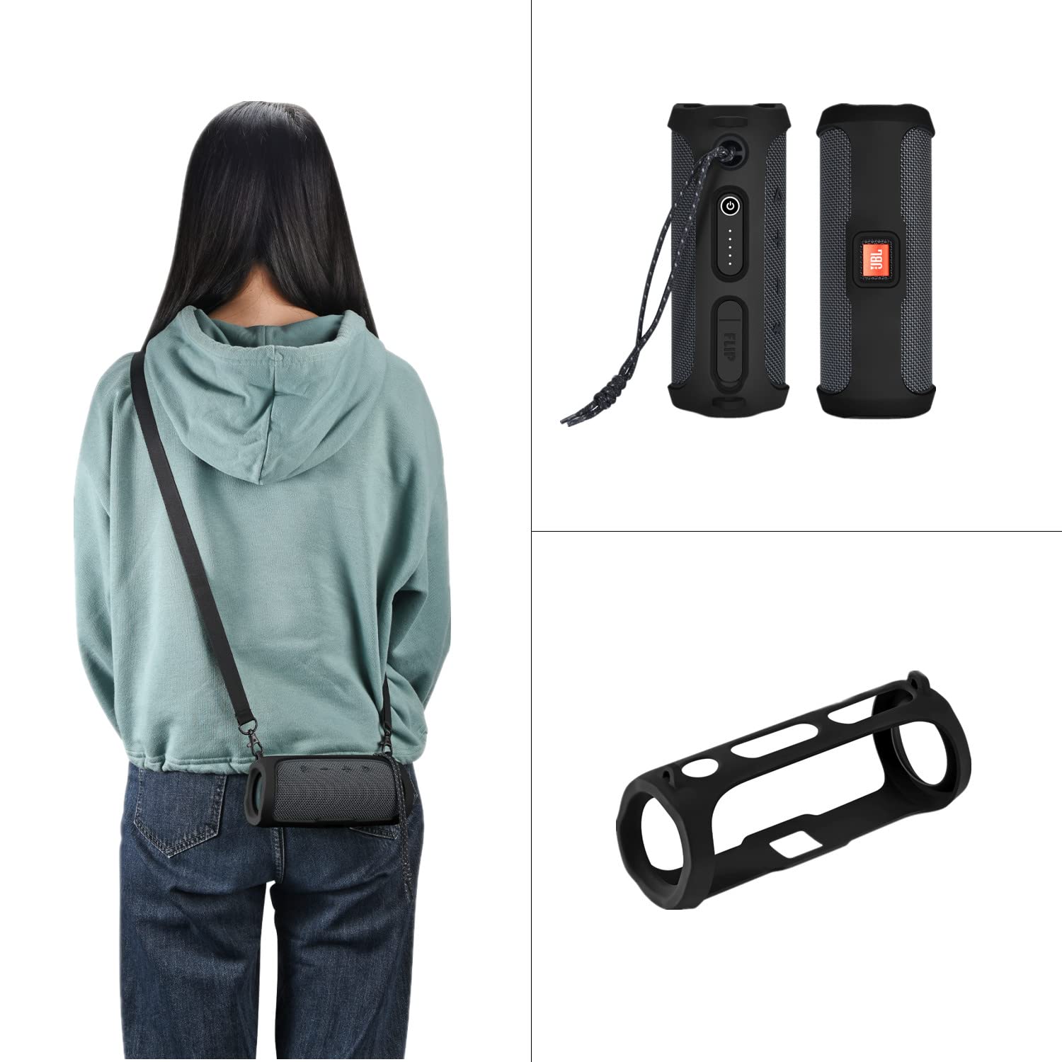 JBL Flip Essential 2 Silicone Protective Case - Shockproof Travel Cover Sleeve for Bluetooth Speaker (Black) | Perfect for Outdoor Adventures, Beach Trips & Daily Commuting