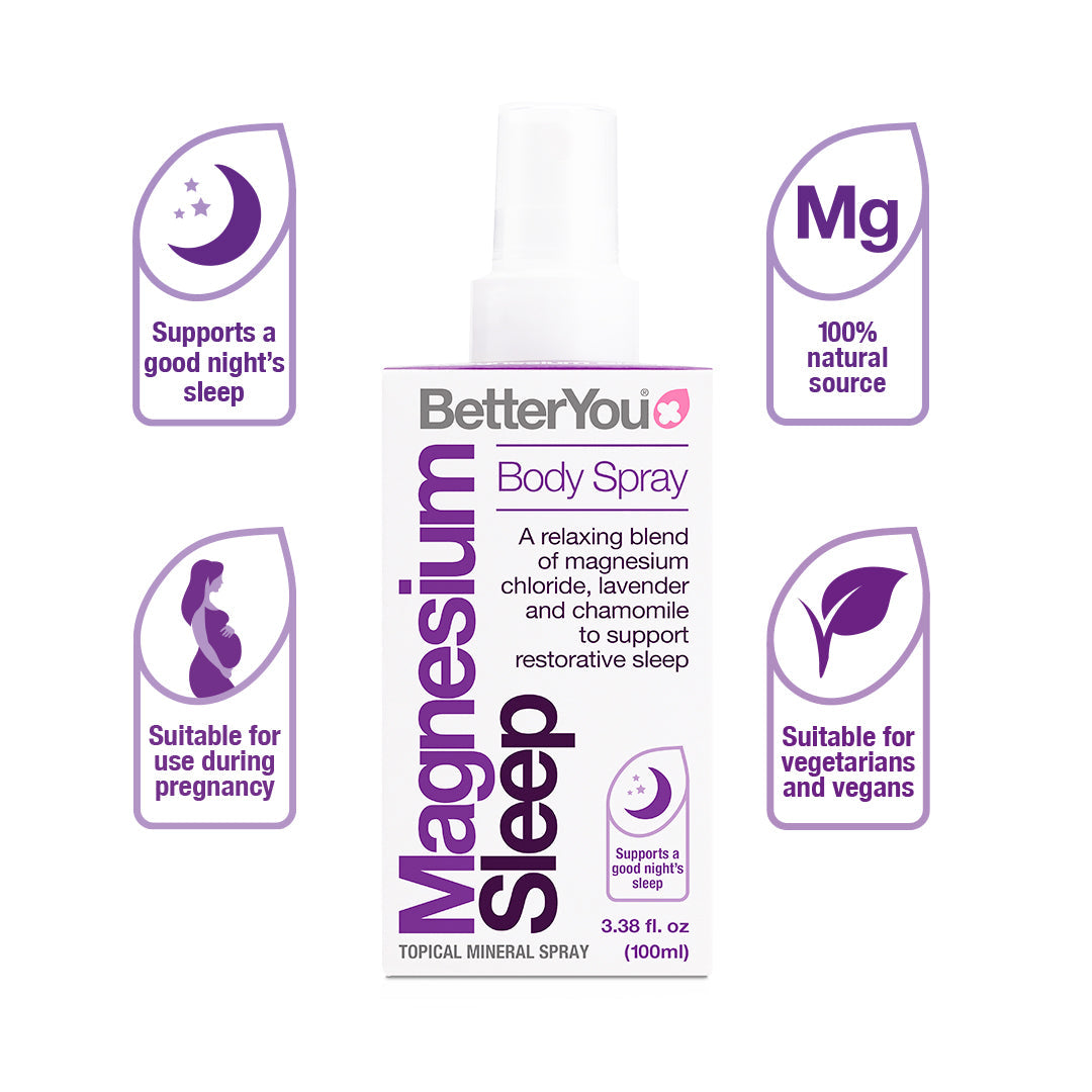 BetterYou Magnesium Sleep Body Spray 100ml - Natural Sleep Aid & Muscle Relaxant Spray for Adults - Promotes Relaxation & Better Sleep - Use Before Bedtime or After Workout