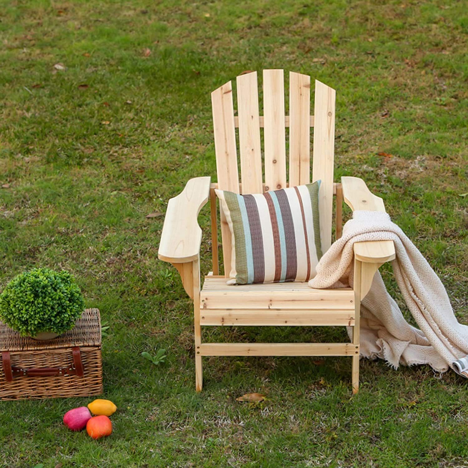 LOKATSE HOME Natural Wood Single Adirondack Chair - Outdoor Patio Furniture for Garden, Deck, Poolside & Backyard Relaxation