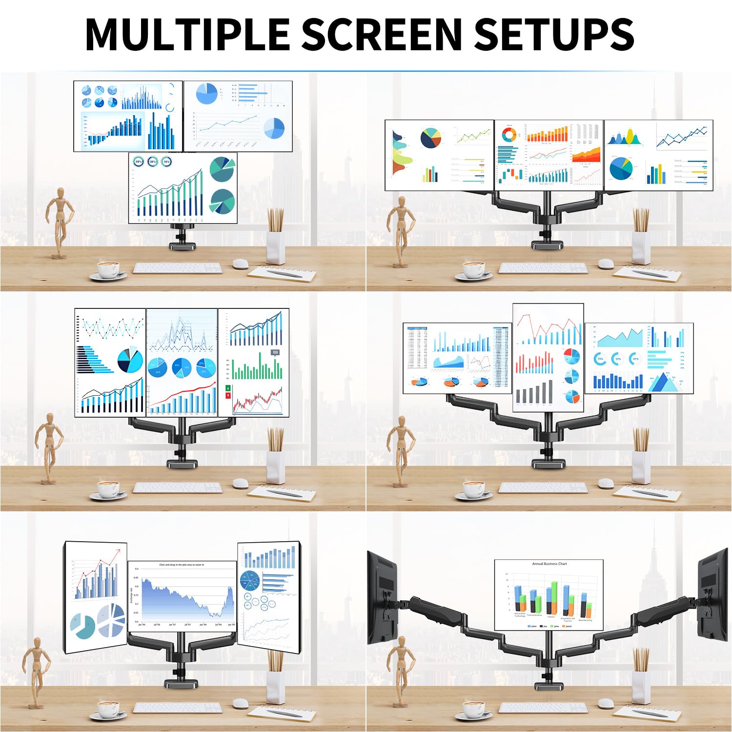 MOUNTUP Triple Monitor Stand Mount - Heavy Duty 3 Monitor Arm for 13-27