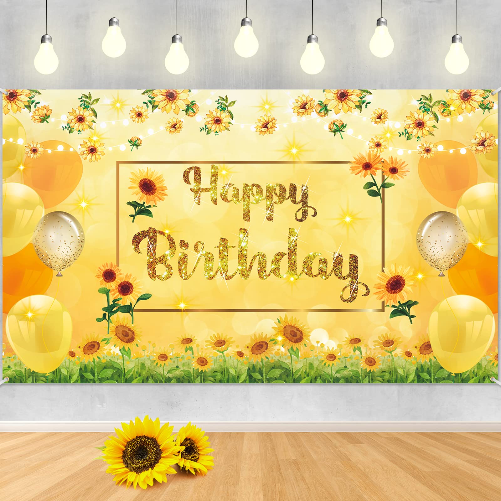 Sunflower Happy Birthday Banner - Large Yellow Sunflower Party Decorations for Birthday, Baby Shower, Wedding Backdrop - Perfect for Women, Men, Boys & Girls Celebrations