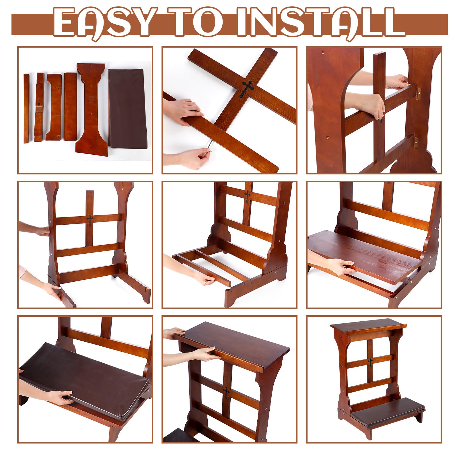 Solid Wood Prayer Bench with Shelf & Cushion - 23x20x32 Inch Church Kneeling Stool for Home Worship - Religious Gift with Padded Kneeler - Perfect for Prayer Rooms, Meditation & Church Use (Simple Style)