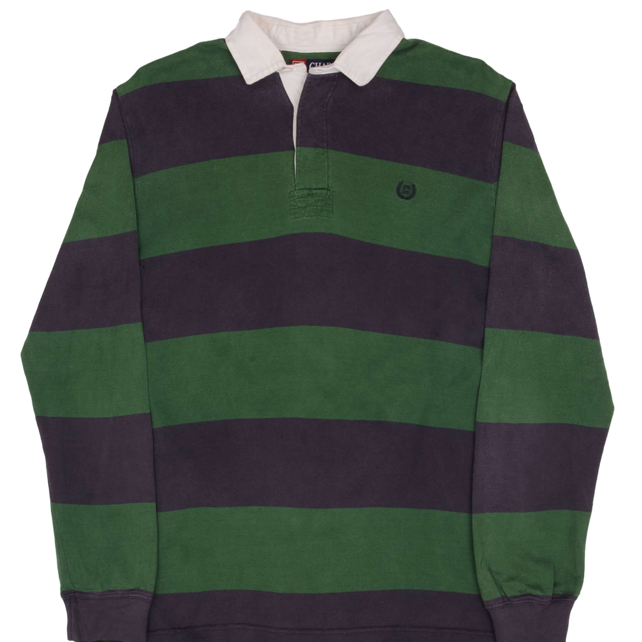 Vintage Ralph Lauren Chaps Blue & Green Striped Rugby Polo Shirt 1990s Small - Retro 90s Fashion for Men, Casual Wear & Collectible Vintage Clothing