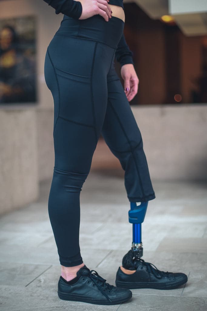 **Amputee Leggings with Pockets - Right Below Knee Leg Amputation - Black | Comfortable & Stylish Adaptive Clothing for Active Lifestyles**
