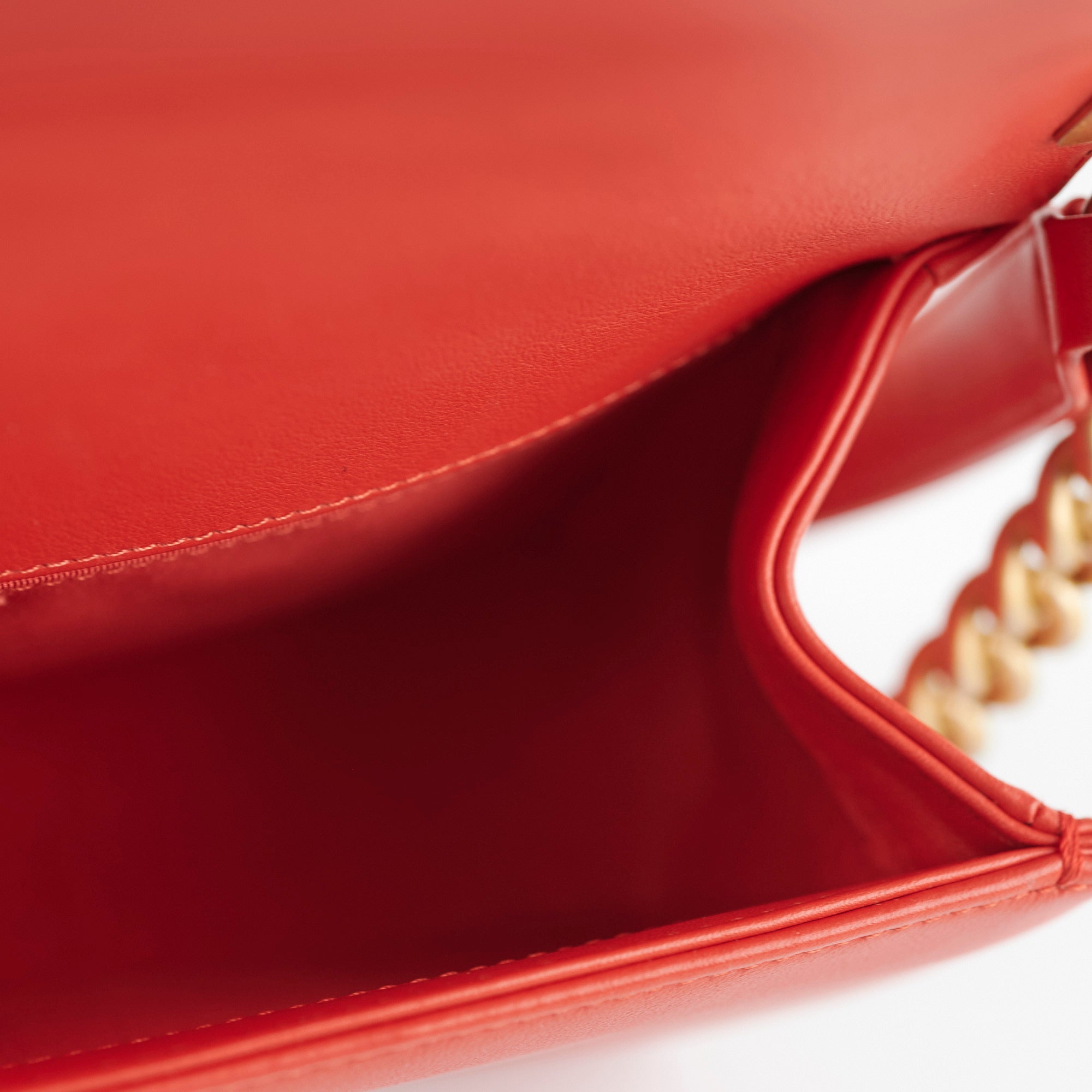 Chanel Old Medium Boy Chevron Lambskin Handbag in Red/Orange - Luxury Crossbody Bag for Women, Perfect for Parties, Dates & Evening Events