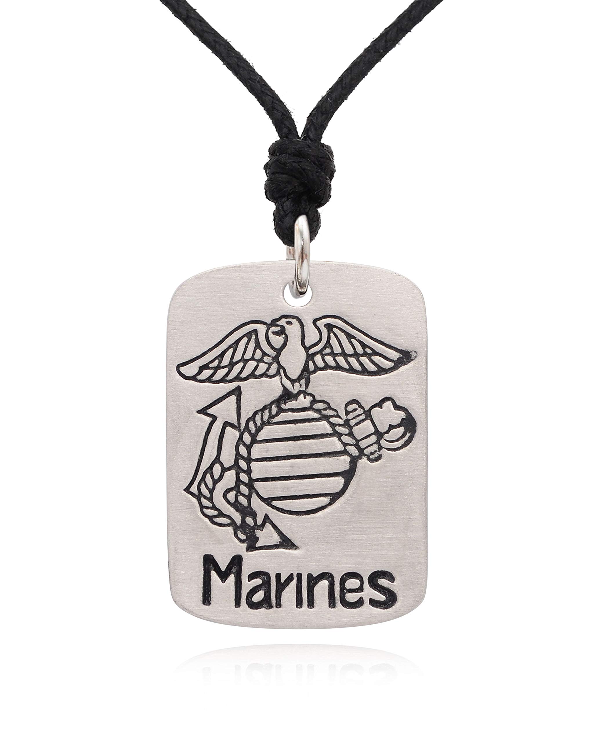 US Marines Silver Pewter Charm Necklace Pendant - Military Jewelry Gift for Men & Women - Perfect for Veterans Day, Memorial Day & Military Appreciation Gifts