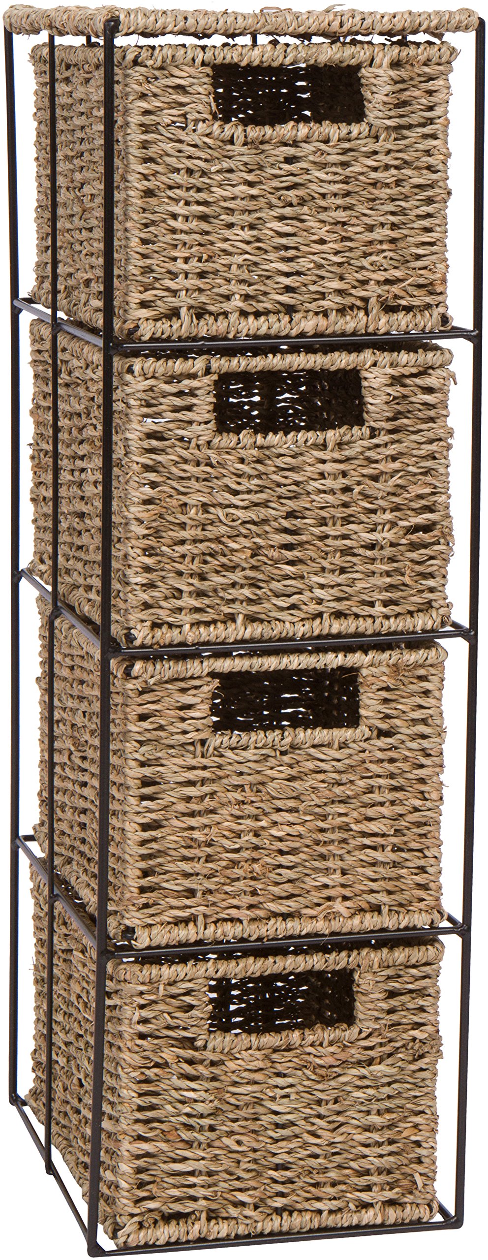 Trademark Innovations 23-Inch Seagrass and Metal 4-Drawer Storage Chest Side Table | Rustic Bedroom Nightstand, Living Room End Table, Home Organization Solution