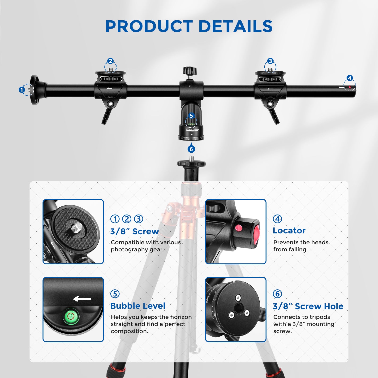 NEEWER 25/30 Inch 62cm/76cm Horizontal Tripod Center Axis - Professional Camera Tripod for DSLR, Video & Photography - Perfect for Travel, Vlogging & Studio Shoots
