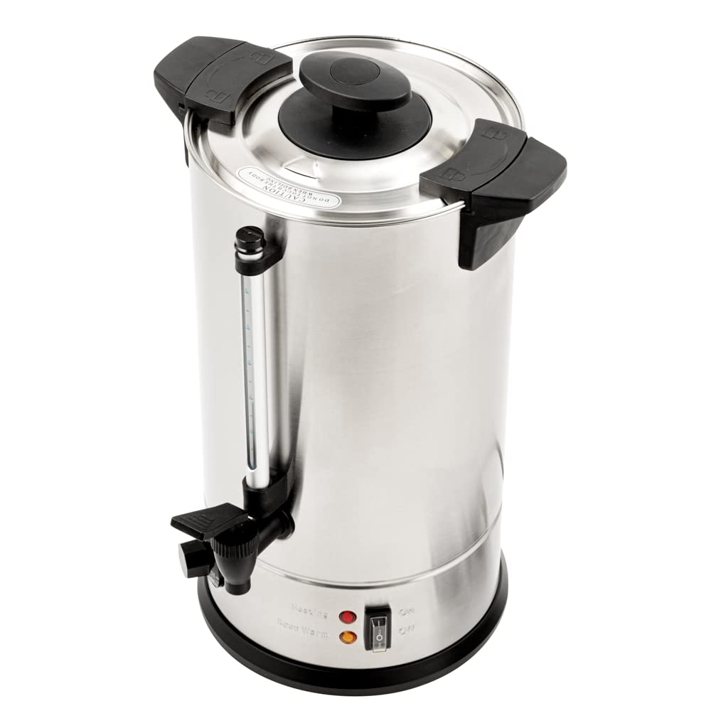 Restaurantware Restpresso 3 Gallon Commercial Coffee Dispenser - 120V/1000W Stainless Steel Hot Water Urn with Adjustable Thermostat & No-Drip Spigot - Large Double-Wall Coffee Maker for Cafes, Offices & Catering Events (Serves 67 Cups, Silver 13/0 Stainless Steel)