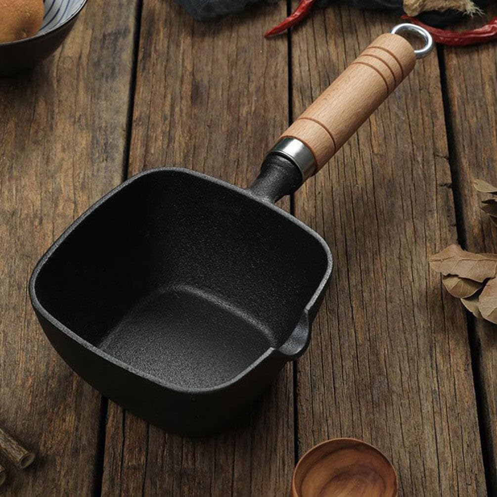 Yardwe 4 Inch Cast Iron Butter Melting Pot with Wooden Handle - Premium Oil Heating Cookware for Kitchen, Camping & Outdoor Cooking - Perfect for Melting Butter, Wax, Chocolate & Essential Oils