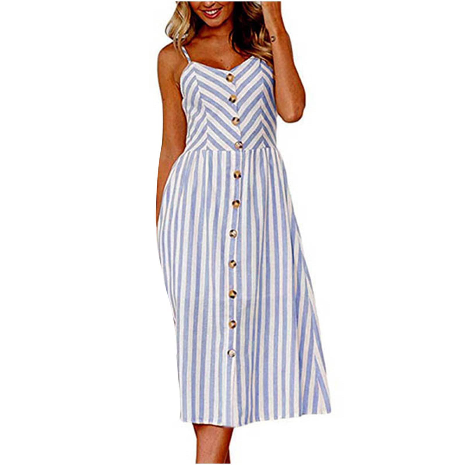 BOXIACEY Women's Summer Dresses - Sexy Striped Button Down Off Shoulder Sleeveless Tank Mini Dress | Beachwear, Party Outfit, Casual Sundress for Vacation & Date Night