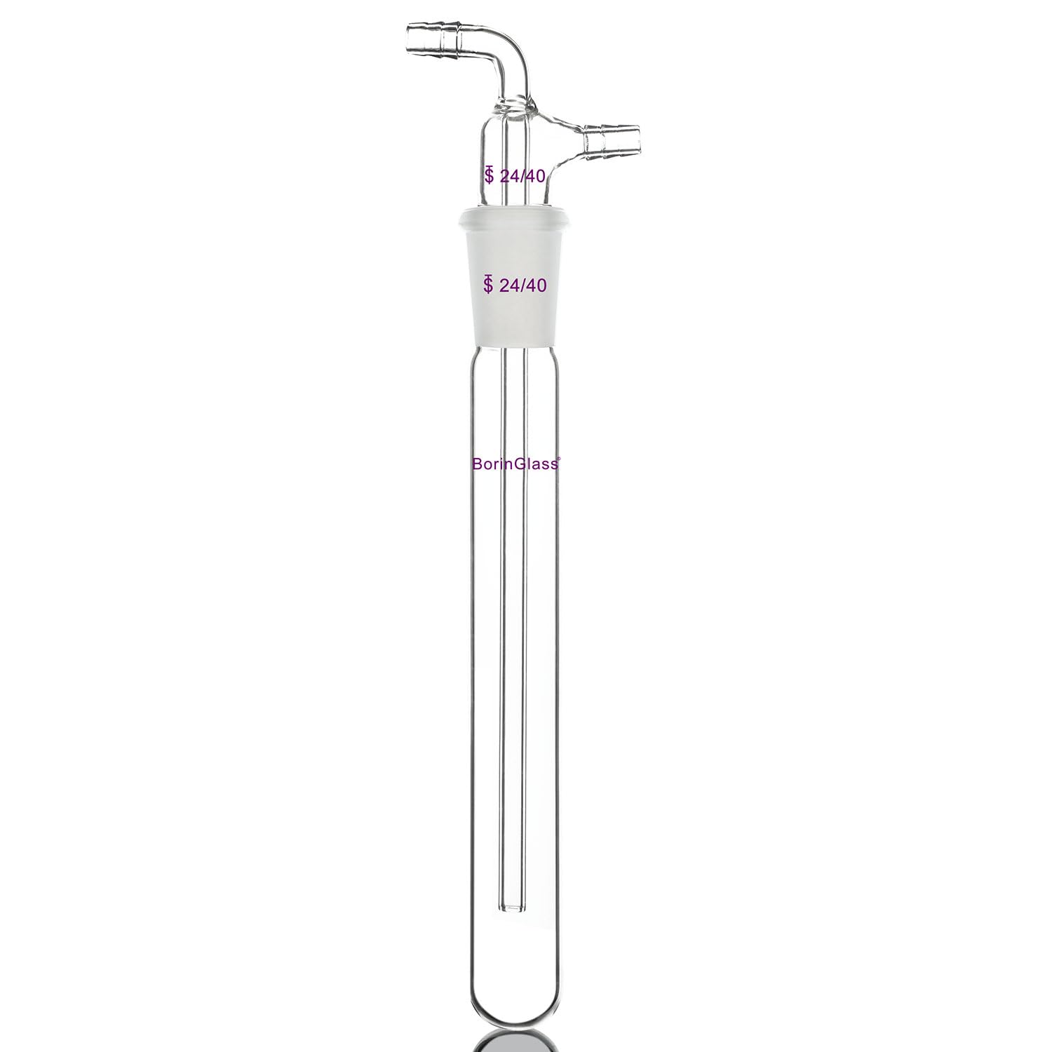 BorinGlass Glass Vacuum Cold Trap Bubbler - 200mm Length with 24/40 Joint & 10mm Serrated Hose - Ideal for Chemistry Labs, Distillation, and Scientific Experiments