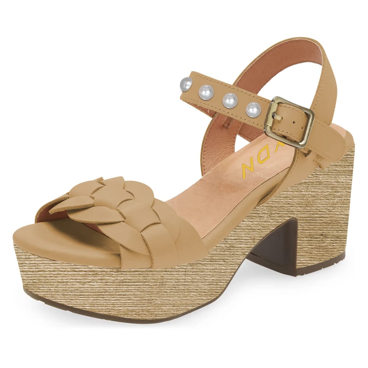 YDN Women's Chunky High Heel Espadrille Sandals - Open Toe Ankle Strap Platform Shoes with Plaited Band | Size 4-15 US | Comfortable Summer Beach Wedding Party Outfit Shoes