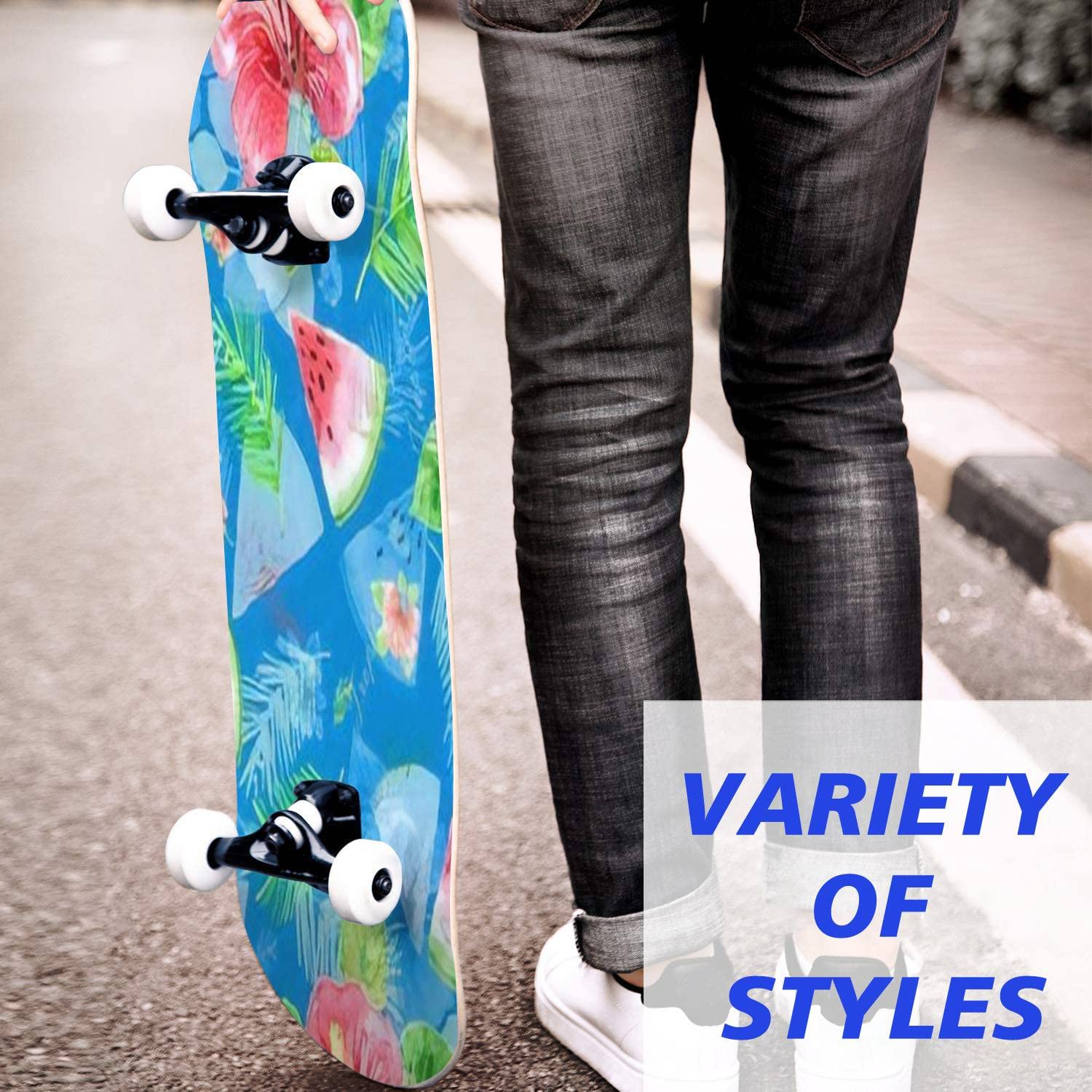 Watercolor Tropical Skateboard - Classic Concave Longboard for Beginners & Pros | Extreme Sports & Teen Gifts | Perfect for Street Skating, Commuting & Skatepark Tricks