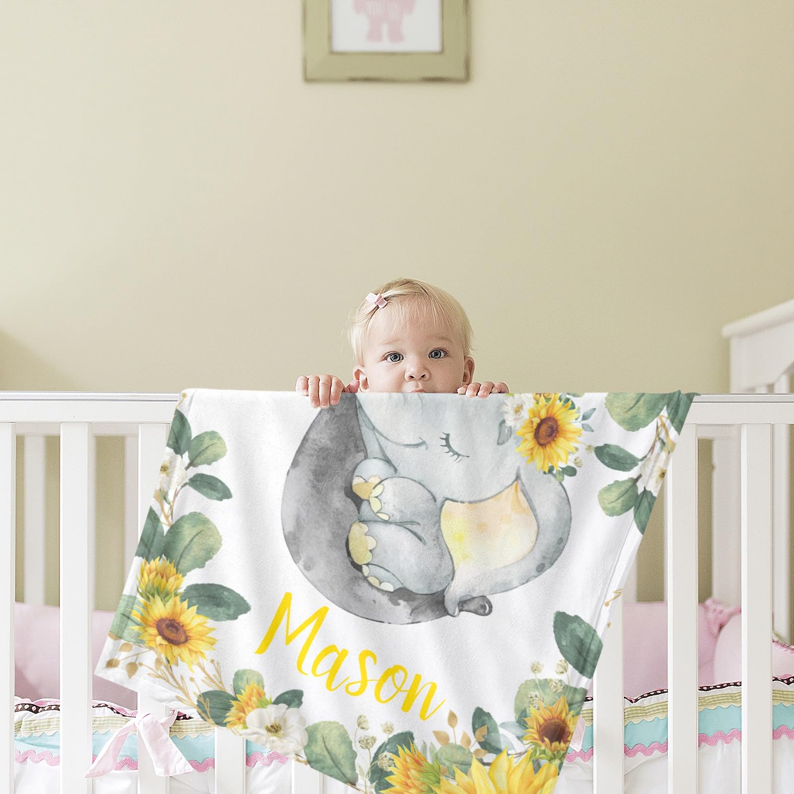 Personalized Baby Blanket with Name - Custom Elephant Design for Boys & Girls | Super Soft Newborn Blanket | Perfect Baby Shower Gift & Nursery Decor | Ideal for Cuddling, Swaddling & Photo Props