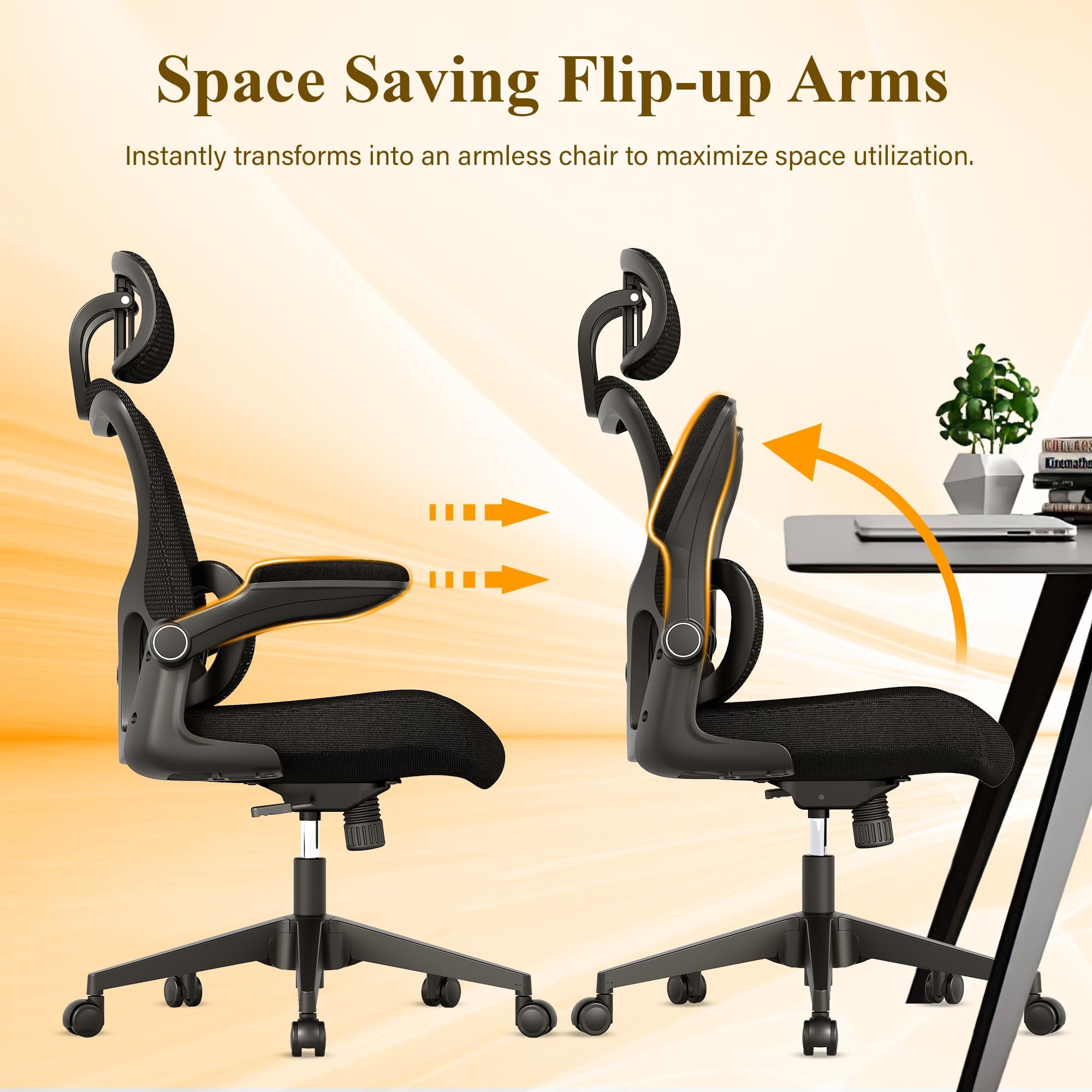 Premium Ergonomic Office Chair - High Back Mesh Computer Gaming Chair with Adjustable Lumbar Support, Flip-Up Arms & Headrest | BIFMA Certified for Home Office, Gaming & Workspaces | Tilt Function, Wide Seat Cushion & Smooth Swivel Wheels for All-Day Comfort