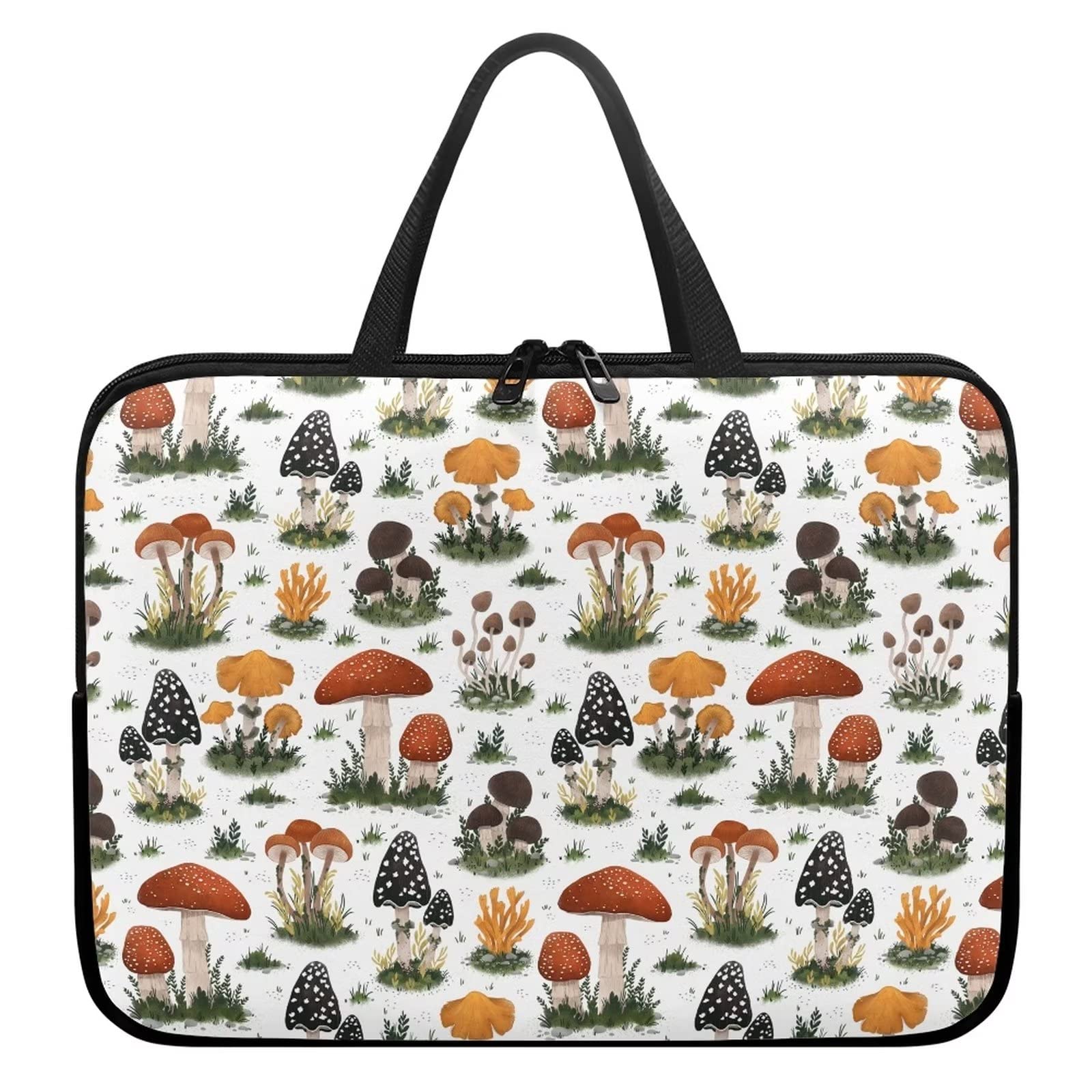 Suhoaziia 12 Inch Mushroom Laptop Sleeve with Handle - Stylish Laptop Cover Tote Bag, Portable Zipper Computer Case for Notebooks & Tablets, Ideal for Travel, Business, School, Men & Women