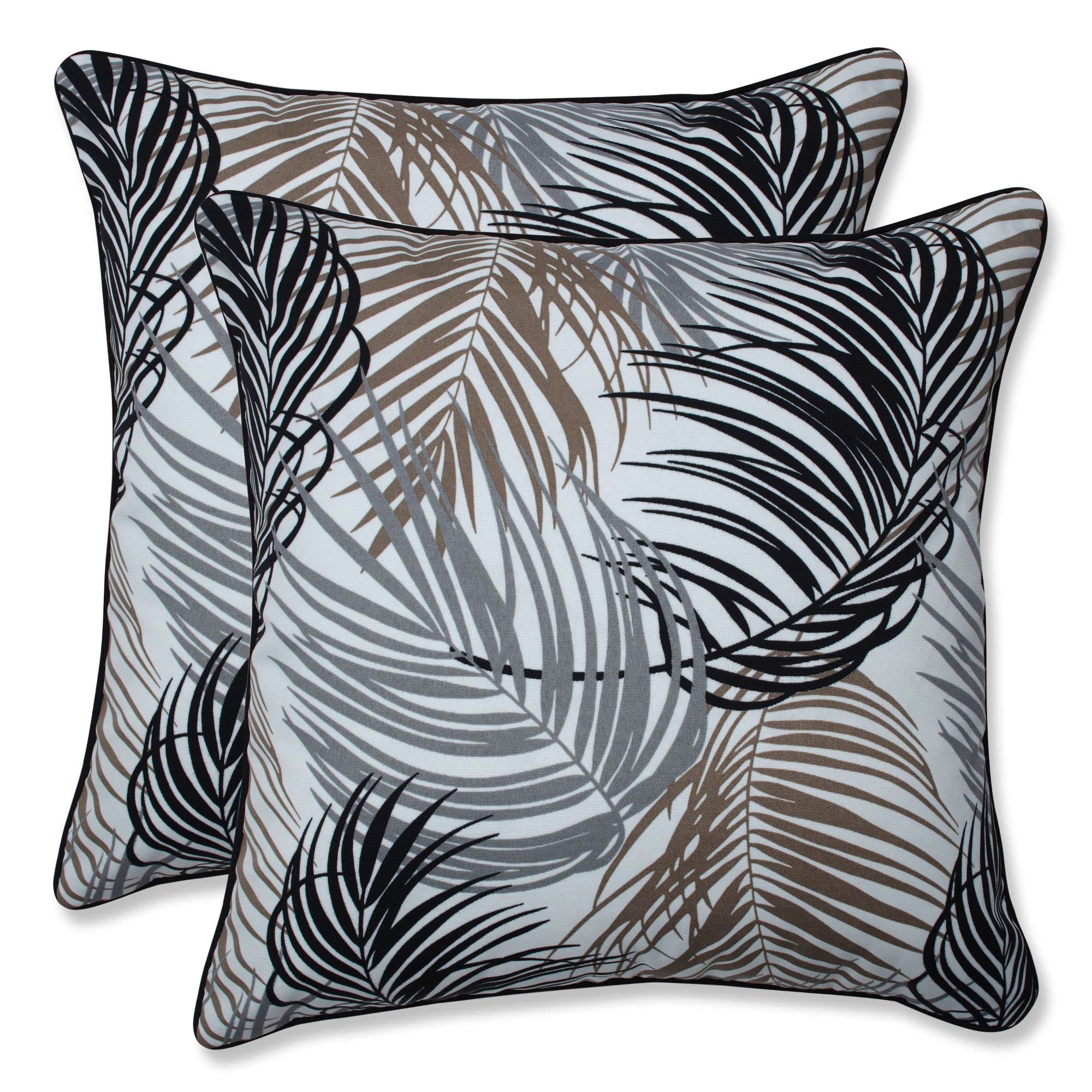 CC Home Furnishings Set of 2 White & Black Tropical Print Outdoor Patio Square Throw Pillows 16.5