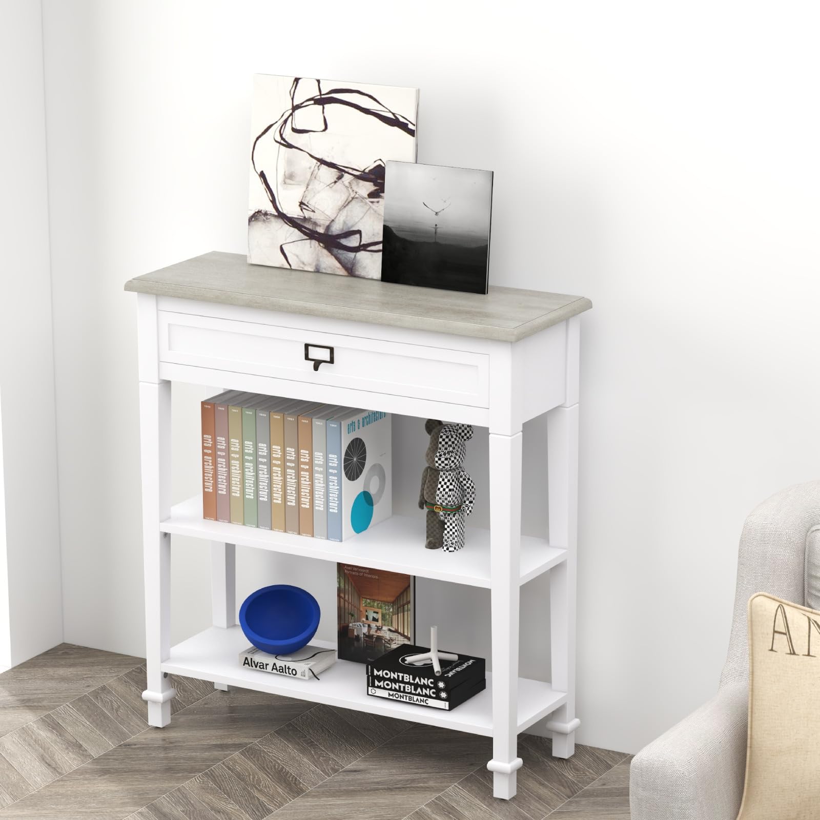 Kinsuite Narrow Console Table - Modern Entryway Hallway Table with Storage, White | Accent Sofa Table for Living Room, Bedroom & Small Spaces | Perfect for Home Décor, Apartment Entry & Compact Areas