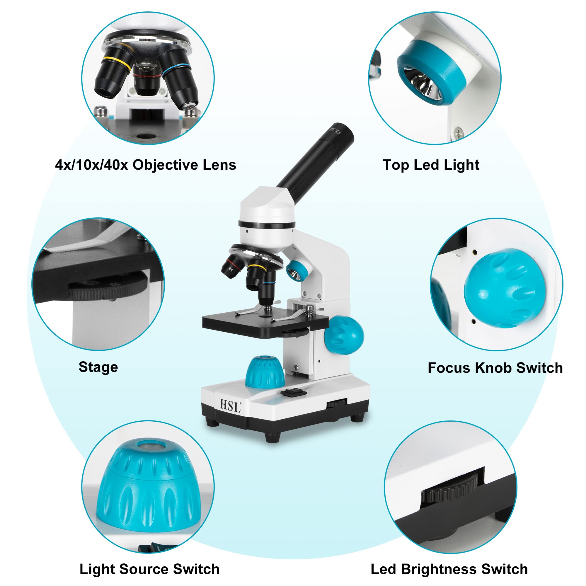 HSL 40X-2000X Compound Monocular Microscope with Dual LED Illumination & Phone Adapter - Professional Microscopes for Adults, Students & Beginners | Ideal for Biology Lab, Classroom Education & Home Science Experiments