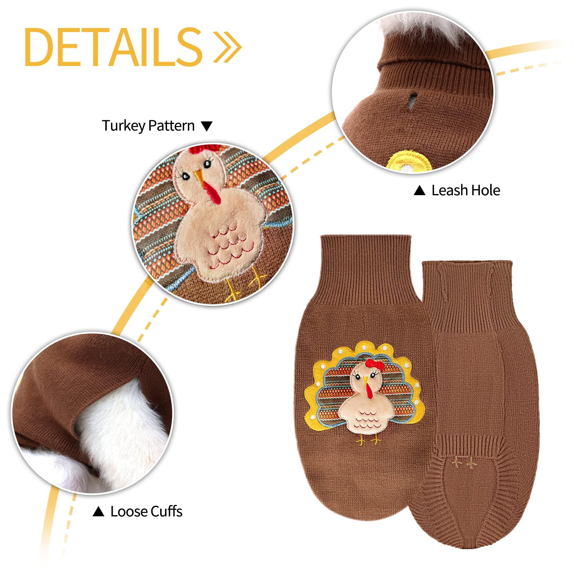 Thanksgiving Dog Sweater - Classic Knit Turkey Pattern Pet Shirt with Hole for Small, Medium & Large Dogs | Warm Winter Dog Clothes for Indoor & Outdoor Activities